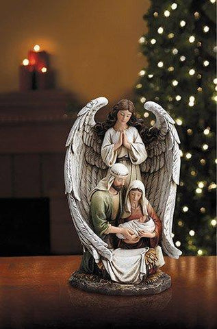Guardian Angel with Holy Family Figurine (Savior is Born Collection) - 10" H - Saint-Mike.org