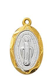 Tiny Miraculous Medal Two-tone .5" Gold Sterling Silver - 16" Chain - Saint-Mike.org