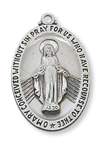 Large Simple Miraculous Medal Necklace on .925 Sterling Silver - 24" Chain - Saint-Mike.org
