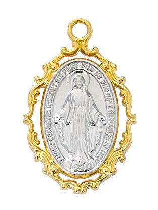 Blessed Mother Two-Tone 1" Medal Gold and Sterling - 18" Chain - Saint-Mike.org