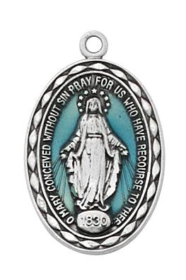 Blessed Mother Necklace with Sterling Silver Beaded Trim - 18" Chain - Saint-Mike.org