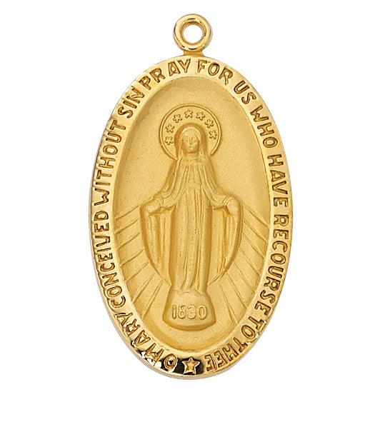 Men's Gold Virgin Mary Necklace 1.5" Oval - 24" Chain - Saint-Mike.org