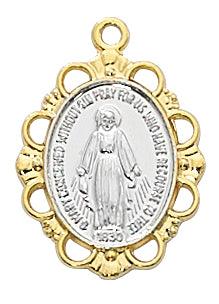Two-tone Miraculous Medal .75" Gold and Sterling - 18" Chain - Saint-Mike.org