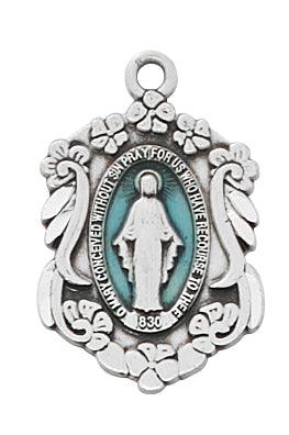 Two-tone 6-sided Sterling Silver Virgin Mary Pendant - 18" Chain - Saint-Mike.org