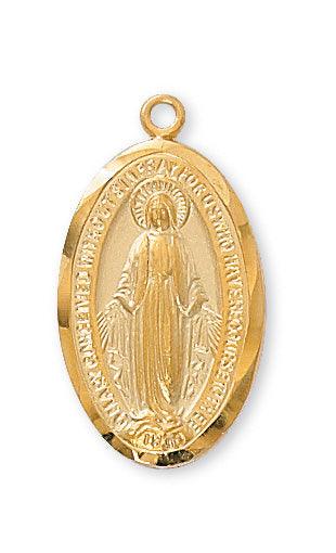 Simple Gold Miraculous Medal 1" Pendant - 18" Chain - Saint-Mike.org
