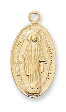 Gold Oval Virgin Mary Necklace .75" Piece - 18" Chain - Saint-Mike.org