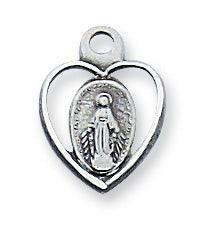 Tiny Miraculous Medal Heart Shaped Necklace - 16" Chain - Saint-Mike.org