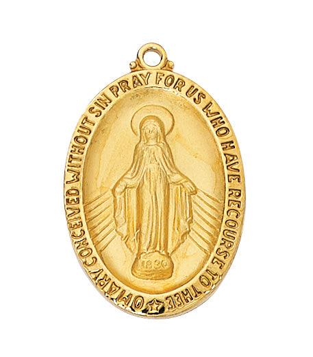 Gold Men's Miraculous Medal Oval 1.18" Pendant - 24" Chain - Saint-Mike.org