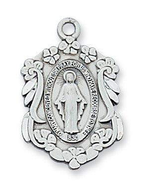 6-sided Floral Mother Mary Medal Sterling Necklace - 18" Chain - Saint-Mike.org