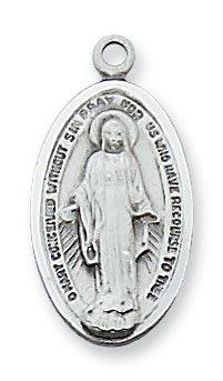 Simple Sterling Silver .75" Miraculous Medal Necklace - 18" Chain - Saint-Mike.org