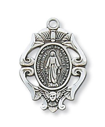 Miraculous Medal with Holy Spirit Iconography Sterling Silver - 18" Chain - Saint-Mike.org