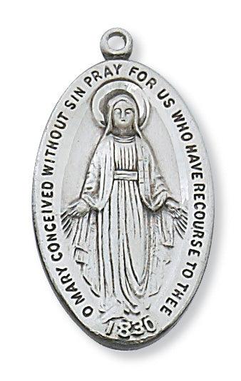 Large Sterling Silver 1.25" Mother Mary Medal - 24" Chain - Saint-Mike.org