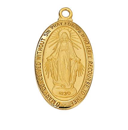 1" Gold Miraculous Medal Large Iconography - 18" Chain - Saint-Mike.org