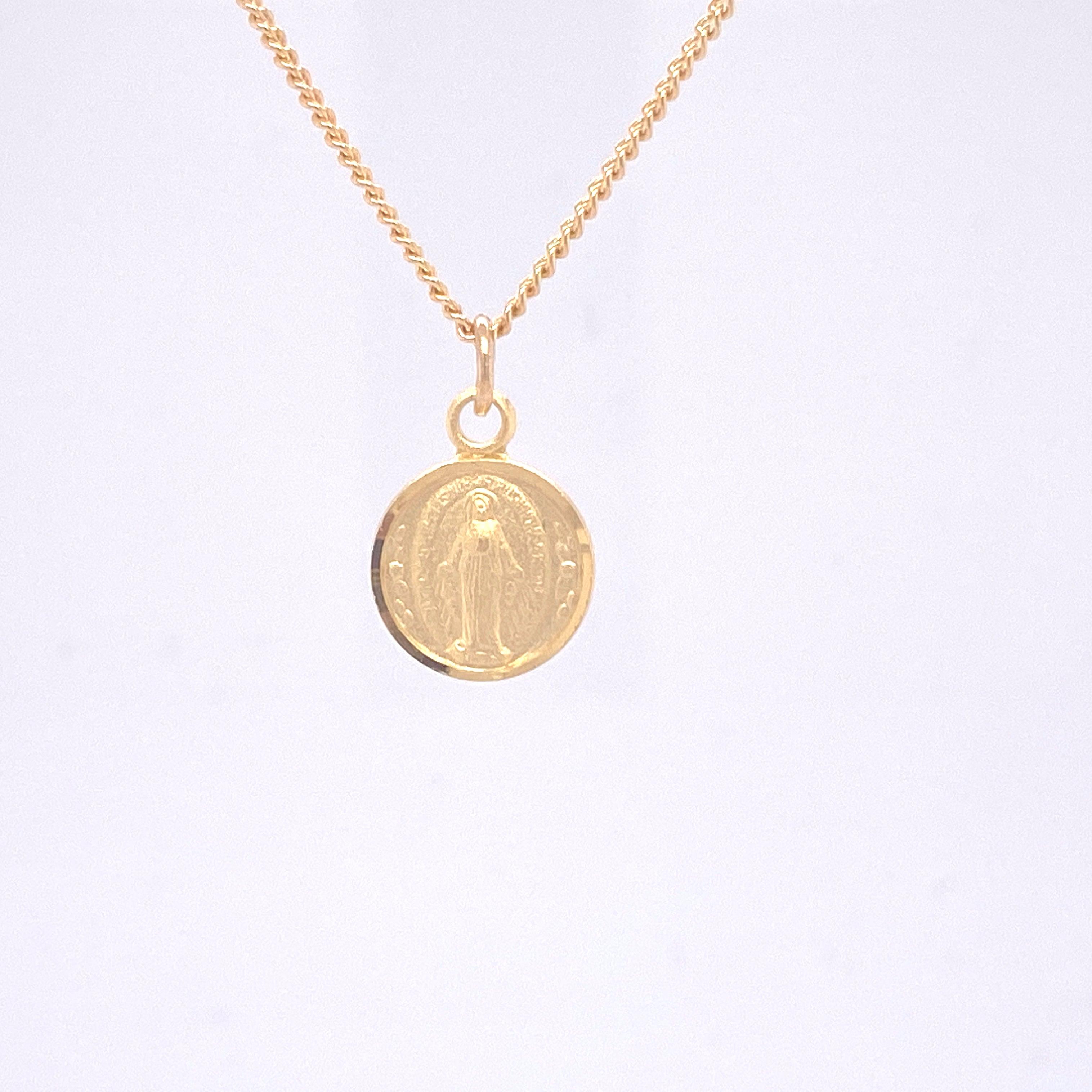Small Gold Circular Miraculous Medal .5" Pendant - 16" Chain - Saint-Mike.org