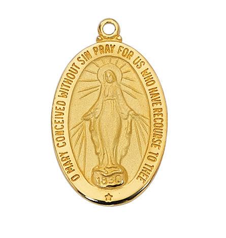 Men's Gold Miraculous Medal 1" Large Virgin Mary - 20" Chain - Saint-Mike.org