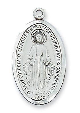 Simple Vintage Miraculous Medal 1" Pendant on Necklace - 18" Chain - Saint-Mike.org