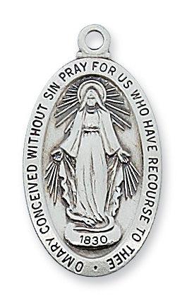 Sterling Silver Virgin Mary Necklace 1" Iconography - 18" Chain - Saint-Mike.org