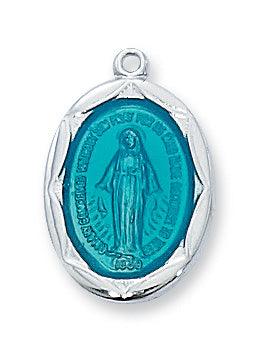 Two-tone Sterling Silver Blue Enamel Virgin Mary Necklace - 18" Chain - Saint-Mike.org