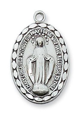 Virgin Mary Sterling Silver .91" Pendant Necklace - 18" Chain - Saint-Mike.org