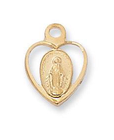 Tiny Gold Heart Shaped Mother Mary Pendant - 16" Chain - Saint-Mike.org