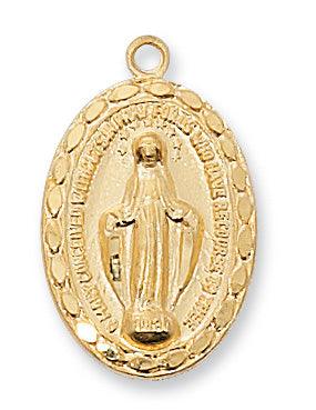 Gold Virgin Mary Miraculous Medal .91" Beaded Outskirt - 18" Chain - Saint-Mike.org