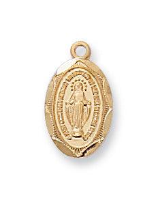 Small Gold Virgin Mary Necklace .5" Pendant - 16" Chain - Saint-Mike.org