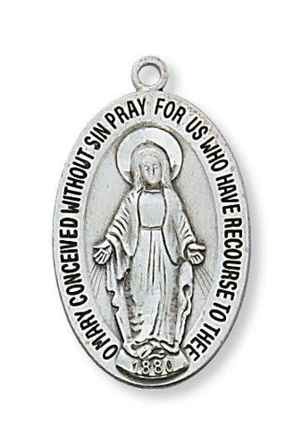 Sterling Silver Miraculous Medal 1" Oval Lobster Clasp Necklace - 20" Chain - Saint-Mike.org